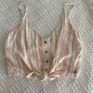 Roxy Striped Button-Down Tie-Front Top